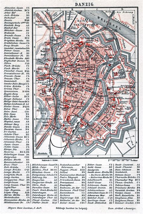 Danzig Map Gdansk Map Old Gda Sk Map Map Of Gdansk Gdansk Etsy