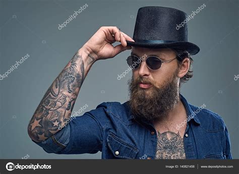 Bearded Man With A Tattoo On His Chest Stock Photo Fxquadro 140821458