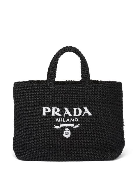 Prada Raffia Tote Bag Black Farfetch