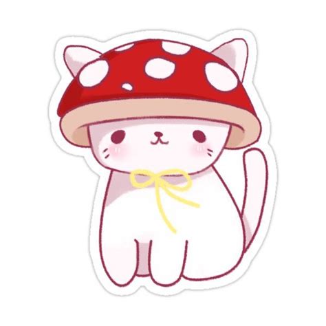 Mushroom Cute Cat Sticker For Sale By Sophieed Kawaii Cat Drawing