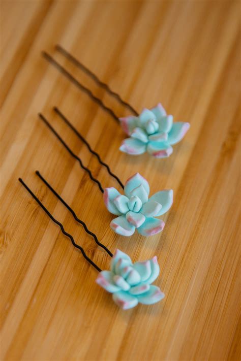 Mint Succulent Hair Pins Set Of 3 Or 5 Rustic Wedding Hair Etsy