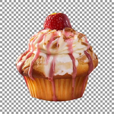 Premium Psd Freshly Baked White Chocolate Strawberry Muffin Isolated