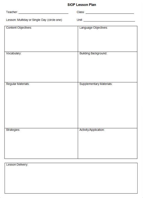 Siop Lesson Plan Template Free Word Pdf Documents Download