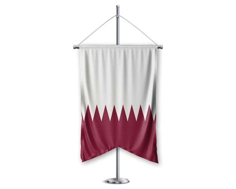 Premium Photo Qatar Up 3d Flags On Pole Stand Support Pedestal