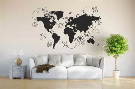 Vinilo Decorativo Mapa Mundo Mundi Planisferio 58 X 98 Cm En Venta En