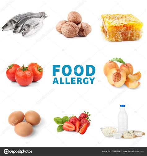 Conjunto De Diferentes Alimentos Que Causan Alergia Fotograf A De