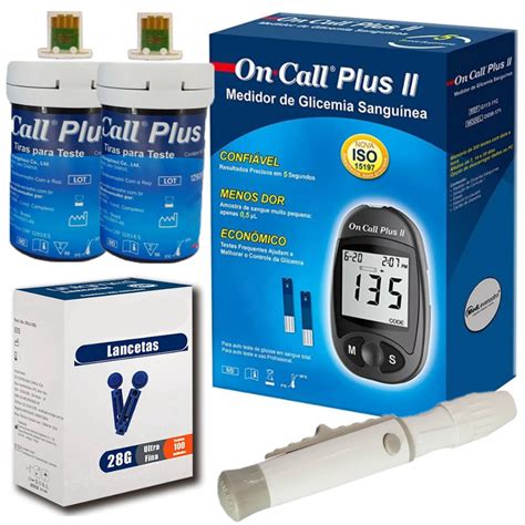 Kit Medidor De Glicose On Call Plus Tiras Lancetas