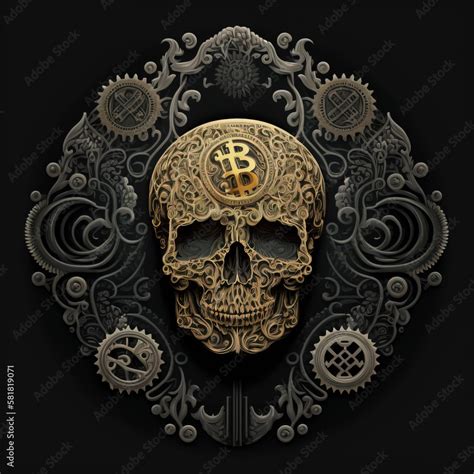 Filigree Skull With Bitcoin Symbol On The Forehead Created With Ai