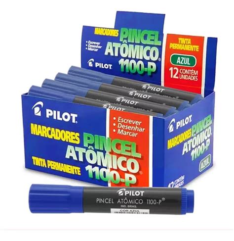 Pincel Atômico Pilot Canetão Marcador Permanente Azul Cx 12