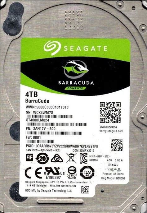 ST4000LM024 F/W: 0001 P/N: 2AN17V-500 WU WCK Seagate BarraCuda 4TB | eBay