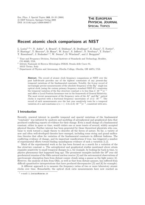 (PDF) Recent atomic clock comparisons at NIST