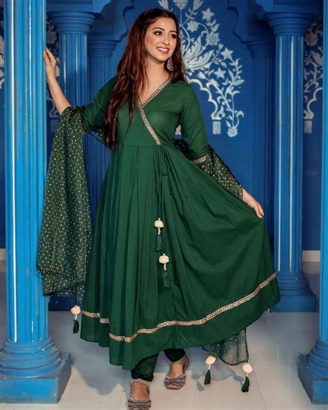 Green Angrakha Style Anarkali Set Set Of Three By Lavanya The Label