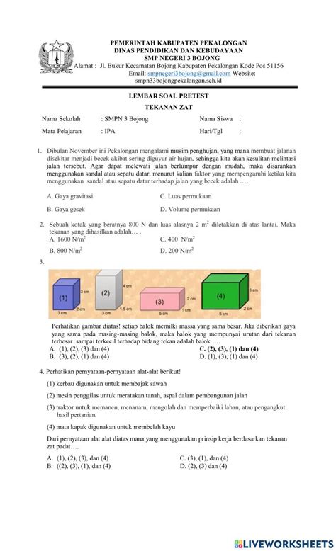 Tekanan Zat Padat Interactive Worksheet Live Worksheets