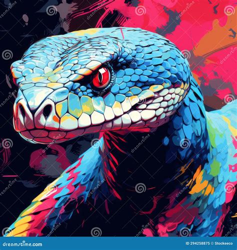 Vibrant Snake Painting Aggressive Digital Illustration in Pop Art Style ...