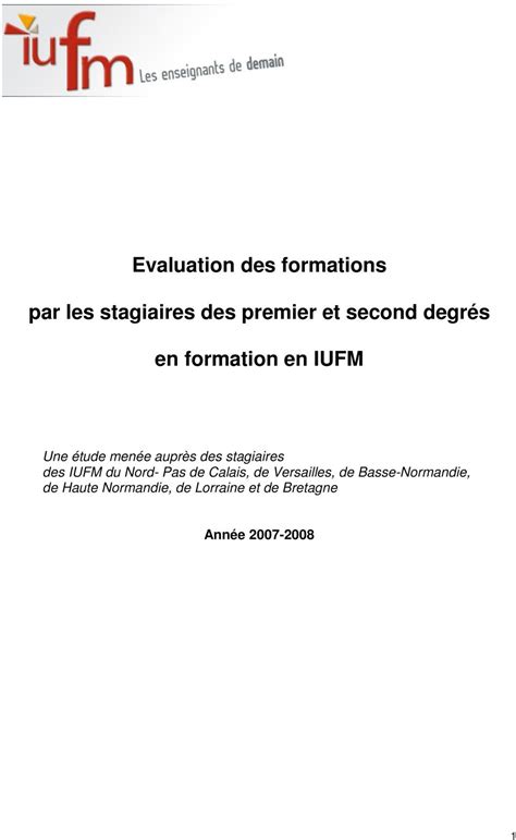 Evaluation Des Formations Par Les Stagiaires Des Premier Et Second