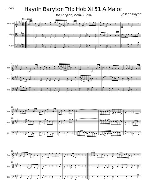 Haydn Baryton Trio Hob Xi A Major Joseph Haydn Sheet Music For