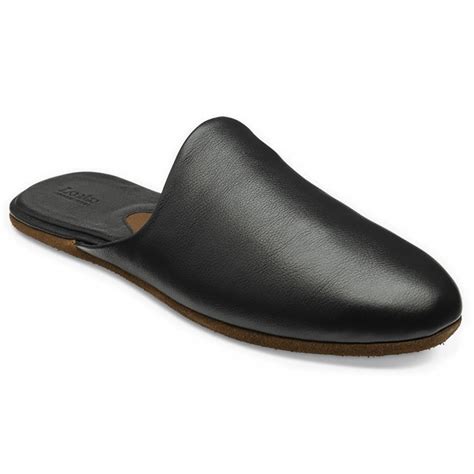 Loake Mens Garrick Black Milled Grain Leather Slip On Mule Slippers