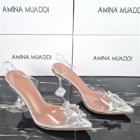 Jual SEPATU AMINA MUADDI BEGUM CRYSTAL GLASS SLING HEELS TRANSPARENT