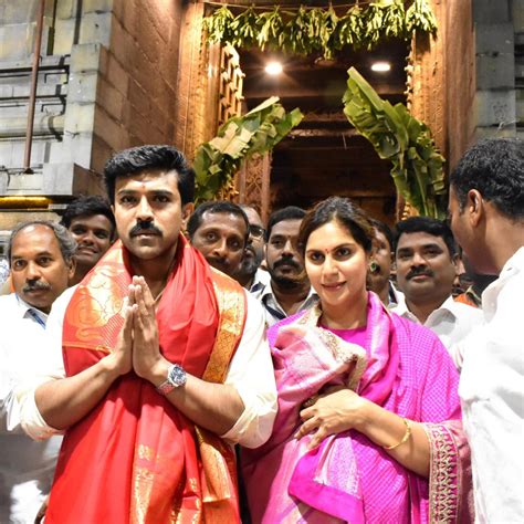 On His Birthday Ram Charan Visits Tirupati Temple With Wife Upasana