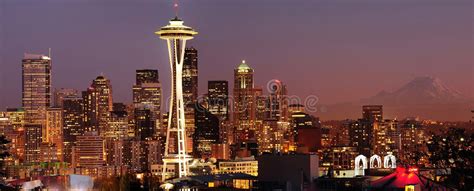 Seattle Skyline At Night Stock Image Image Of Building 2383325