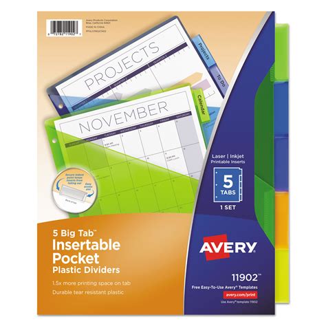 Insertable Big Tab Plastic 1 Pocket Dividers 5 Tab 11 13 X 9 25