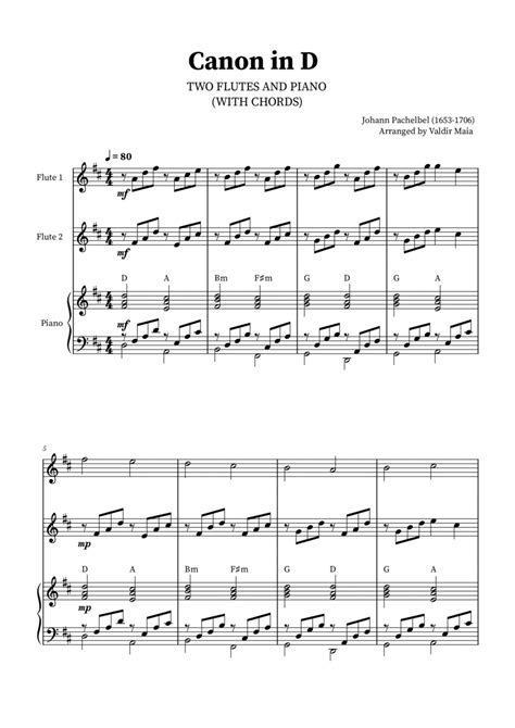 Canon In D Flute Duet With Piano By Johann Pachelbel Flute Duet Digital Sheet Music