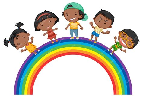 Free Vector Children Standing On Rainbow Together