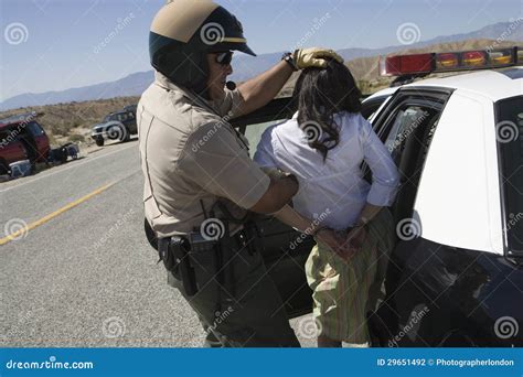 Cop Arresting Female Drunken Driver Stock Photo Image Of Officer