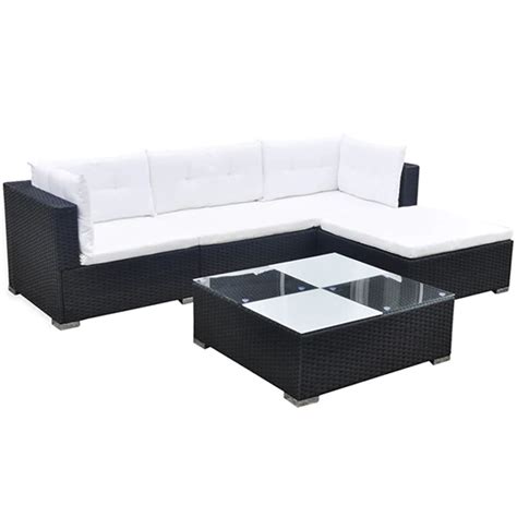 Paton Rattan 5 Piece Garden Lounge Set With Cushions In Black