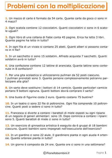 Problemi Con La Moltiplicazione Per La Scuola Primaria Problemi Di