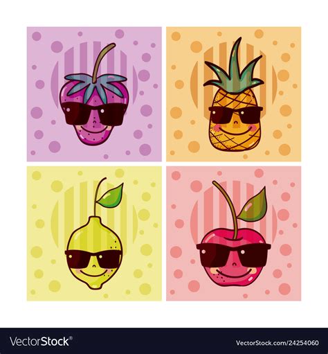 Set Of Cute Fruits Cartoons Royalty Free Vector Image