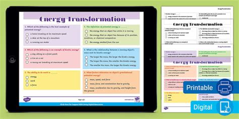 Energy Transformation Worksheet Sixth Grade Twinkl Usa