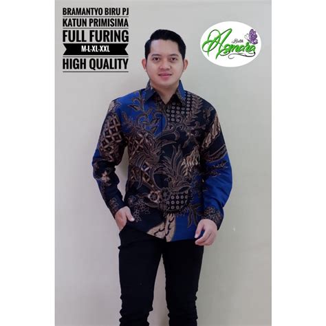 Jual BRAMANTYO BIRU ASMARA BATIKSOLOAMANAH BAJU KEMEJA BATIK SOLO PRIA