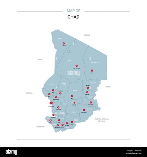 Chad Mapa De Vectores Plantilla Modificable Con Regiones Ciudades