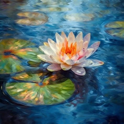 Premium Ai Image Painting Of A Water Lily Floating In A Pond With