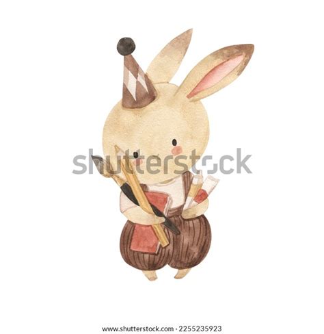 Watercolor Bunny Artist Illustration Kids Stock Illustration 2255235923 ...