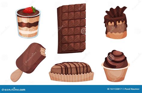 Conjunto De Diferentes Dulces De Chocolate Ilustración Del Vector