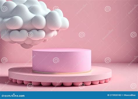 Escena Abstracta Del Podio Rosado Y Nube Encantadora Para El Producto Y