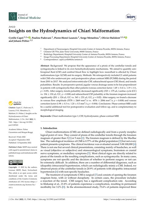 Pdf Insights On The Hydrodynamics Of Chiari Malformation