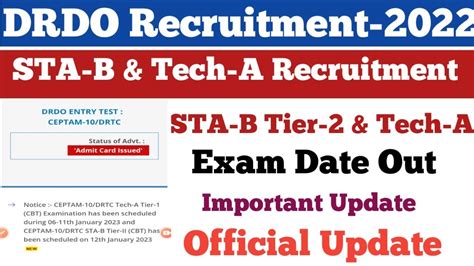 DRDO Official Update STA B Tier 2 Tech A Exam Date Out DRDO Ceptam