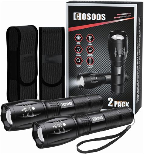 Cosoos Led Taschenlampe Extrem Hell Taktische Taschenlampen Mit