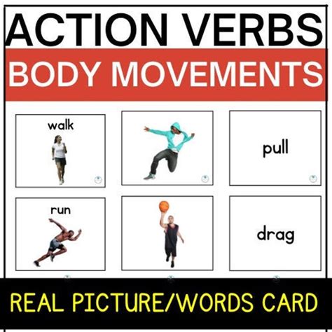 Esl Flashcards Action Verbs Movements Photo Picture Cards Ell Etsy