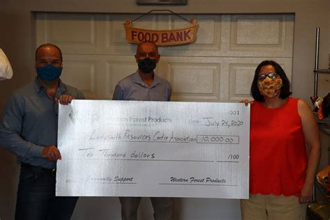 Western Forest Products Donates 10 000 To LRCA Food Bank Ladysmith