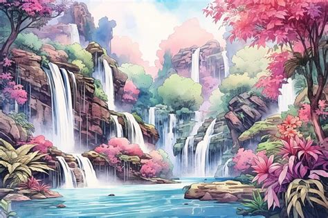Premium Photo A Calming Waterfall Self Care Background