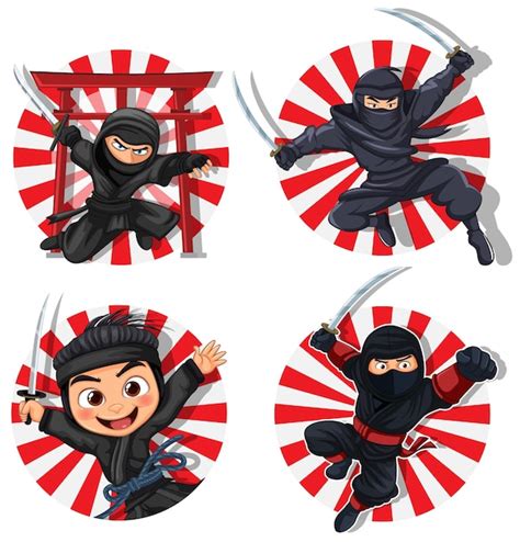 Ninja raios vermelhos em estilo japonês Vetor Premium