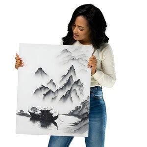 PRINTABLE Chinese Ink Painting Mountains and River Landscape Wall Art ...