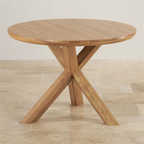 Trinity Natural Solid Oak Round Table with Crossed Legs 