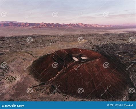 Aerial View of Amboy Crater at Sunset in Mojave Desert, California ...