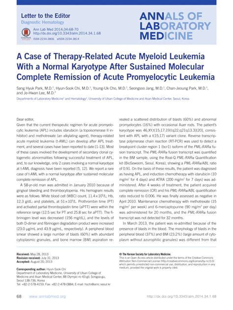 PDF A Case Of Therapy Related Acute Myeloid Leukemia With A Normal