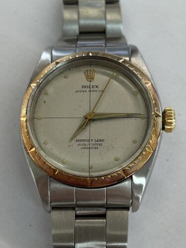 Rolex Oyster Perpetual Zephyr Gold Bezel Serpico Y Laino Dial Mm